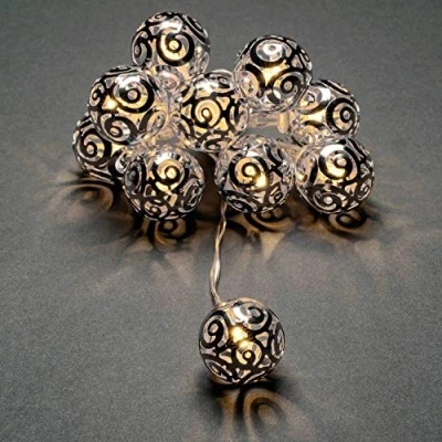 Image of Konstsmide Christmas LED fairy lights metal balls, silver coloured