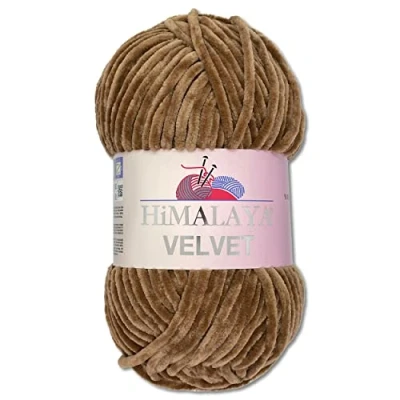 Image of Wohnkult Himalaya 100 g Velvet Dolphin Wool, 40 Colours to Choose From, Chenille Knitting Yarn, Fluffy Shiny Accessory, Clothing, Blankets (90037, Brown)