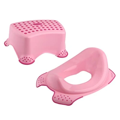 Image of DIVCHI Toilet Training Kids Non Slip Up Step Stool + Seat Combo Unisex White for Safe Toddler Loo Potty in The Bathroom and Home (Pink)
