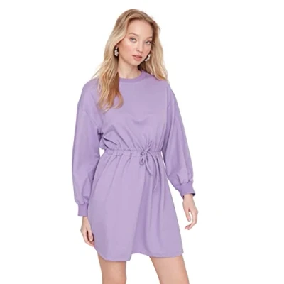 Image of Trendyol Women&#039;s Woman Regular Shift Crew Neck Knit Dress, Lila, L