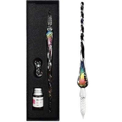 Image of EACHHAHA Glass Dip Pen and Ink Set, Calligraphy Pens with Holder,Crystal Signature for Art,Painting,Writing,Decoration Business Gift