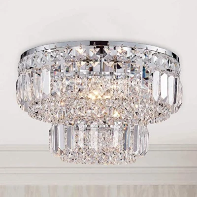 Image of BESTIER Modern Chrome Crystal Flush Mount Chandelier Lighting LED Ceiling Light Fixture Lamp for Dining Room Bathroom Bedroom Livingroom 4 G9 Bulbs Required Diameter 33 cm x Height 24