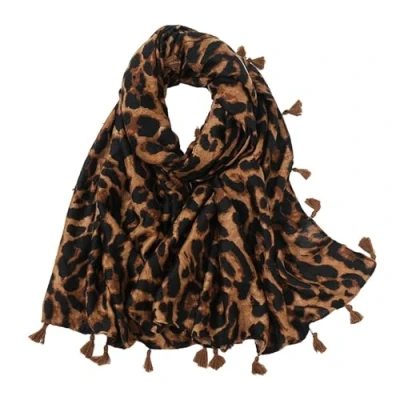 Image of WUFGWBD 1 Brown Leopard Print Scarf, Soft Tassel Shawl, Women&#039;S Warm Multifunctional Silk Long Clothing Accessories