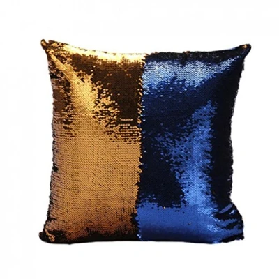Image of Reversible Satin Sequin Sofa Waist Cushion Cover Bed Pillow Case Slip Navy, 40x40cm