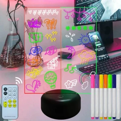 Image of Fanrui LED Note Board with Dual 7 Colors, 9.7 x 6.6 Acrylic Dry Erase Remote Control, Glow Memo Letter Message Glass Bulletin Marker for Kitchen Planner Home(Mixed Board)
