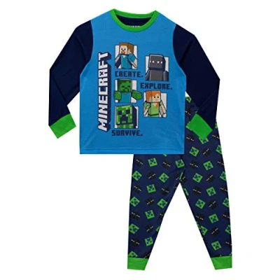 Image of Minecraft Pyjamas Steve &amp; Creeper Boys Pjs Long Sleeve Boys&#039; Pyjama Sets Gamer Pj Set for Kids Multicoloured Age 10 to 11 Years