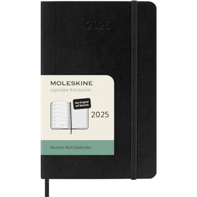Image of Moleskine Weekly Planner, Agenda with Space for Notes 12 Months 2025, Soft Cover and Elastic Closure, Black Color, German Language, Pocket Format 9x14 cm