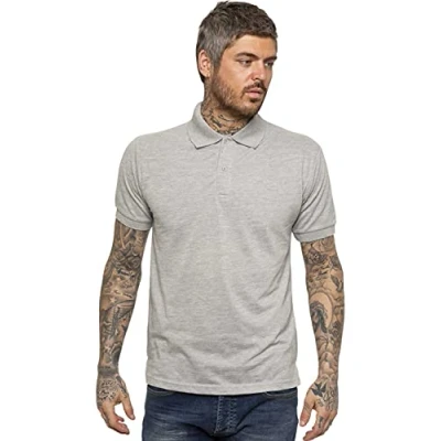 Image of K11 KZPL105 Mens Polo Shirt Pique T Shirts Tee New Golf Work Casual Plain Short Sleeve Top Grey S