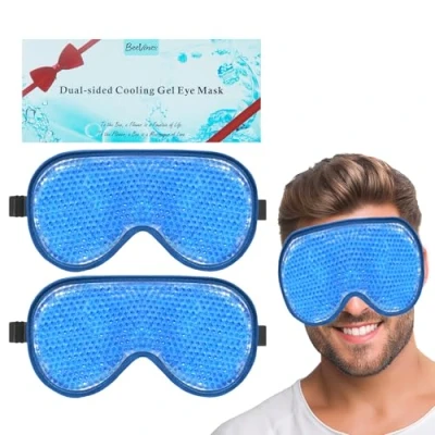 Image of BeeVines Ice Eye Mask, 2 Pack Jumbo Cooling Gel Masks for Puffy Eyes Men &amp; Women, Cold Warm Compress Post Surgery, Puffiness, Allergies Migraines Treatment (A21 Blue Blue)