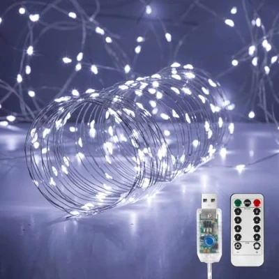 Image of Ariceleo Fairy Lights 10M. 100 LED USB Twinkle String Copper Wire, Remote &amp; Timer, 8 Modes, Waterproof, Cool White Starry for Party, Wedding, Christmas (1 Pack)