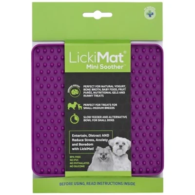Image of LickiMat Mini Classic Soother Dog Food Mat, Slow Feeder for Boredom &amp; Anxiety Relief Dogs, Perfect Food, Treats, Yoghurt Peanut Butter, Fun Alternative to a Feeding Bowl, Purple