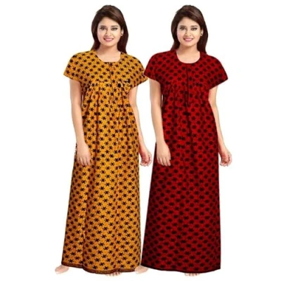Image of SATYA EXPORTS Women&#039;s 100% Cotton Floral Print Ankle Length Maxi Nighty Soft Fabric Nightgown,Sleepwear comfortable, wear for women(Multicolor Pack of 2)