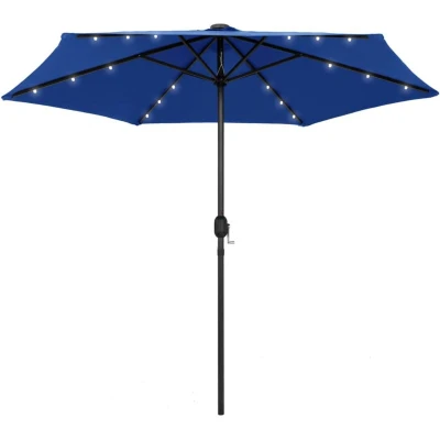 Image of vidaXL Garden Parasol with LED Lights and Aluminium Pole 270 cm Azure Blue