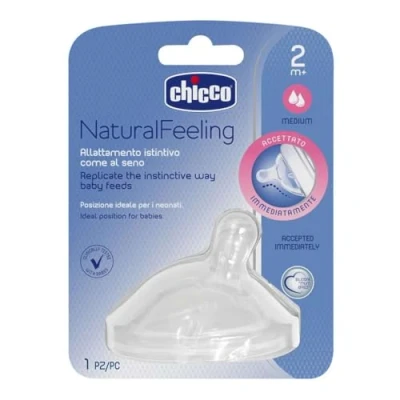 Image of Chicco Natural Feeling Silicone Teat Medium Flow Angled End x 1 2 Months +
