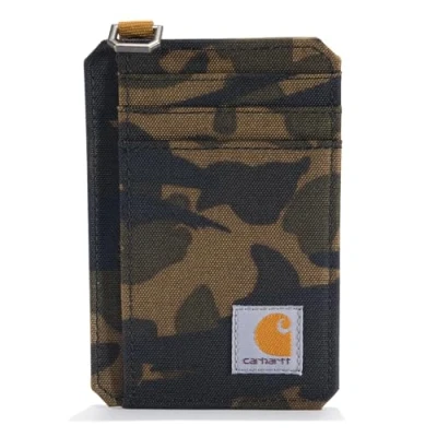 Image of Carhartt Men&#039;s Front Pocket Wallets, Durable Canvas Or Leather With Money Clip Wallet, Nylon Duck (Blind Camo), One Size UK