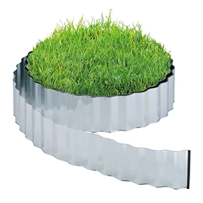 Image of Relaxdays Garden Edging, Lawn Border, 12 m Length, 16 cm Height, Galvanised, Flexible, Metal, Silver Colour, Iron, x 1200