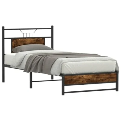 Image of vidaXL Engineered Wood Bed Frame, 75x190 cm 2FT6 Small Single Size, Smoked Oak Finish, Modern Bedroom Furniture with Durable Metal Legs and Plywood Slats