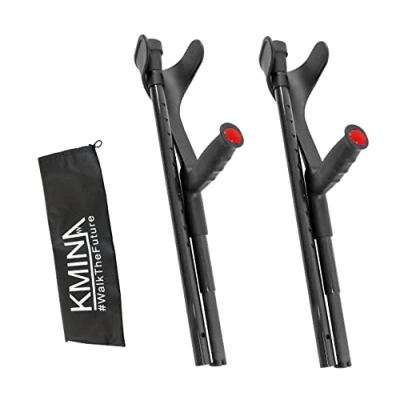 Image of KMINA PRO Folding Carbon Crutches (x2 Units, Open Cuff), for Adults, Travel, Women, Men, Walking Crutch, Foldable Made in Europe
