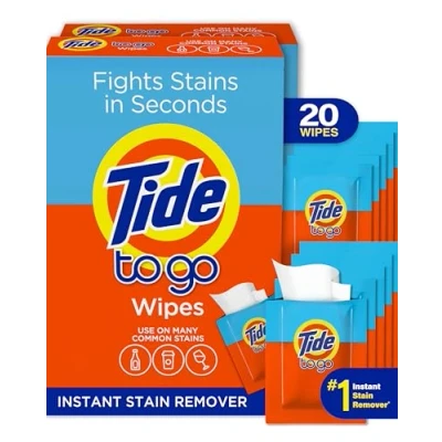 Image of Tide Stain Remover for Clothes, To Go Wipes, Instant Travel &amp; Pocket Size, 20 Count