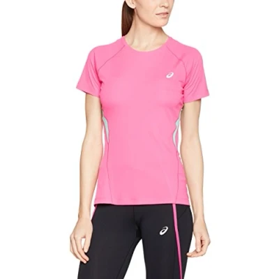Image of Asics Motion Dry Short Sleeve Crew Neck Pink Womens Running Top 131431 0692 Size X Small
