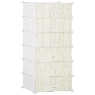Image of HOMCOM 6 Tier Shoe Rack Organiser, Stackable Storage Boxes with Doors, Cabinet for Living Room, Entryway, Hallway, White
