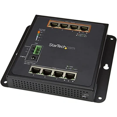 Image of StarTech.com Industrial 8 Port Gigabit PoE Switch 4 x PoE+ 30W Power Over Ethernet Hardened GbE Layer/L2 Managed Rugged High Network IP 30/ 40C to +75C (IES81GPOEW)