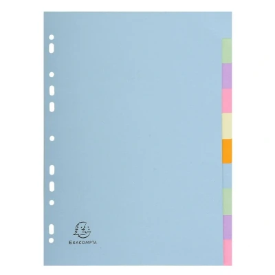 Image of Exacompta Ref 1610E Forever Collection 10 Part Plain Dividers, Suitable for A4 Documents, 100% Recycled 170gsm Card, Pre Punched Assorted Pastel Colours