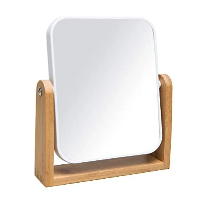 Image of YEAKE Vanity Makeup Mirror with Natural Bamboo Stand,8 Inch 1X/2X Magnification Double Sided 360 Degree Swivel Magnifying Mirror,Portable Table Desk Countertop Bathroom Shaving Make Up