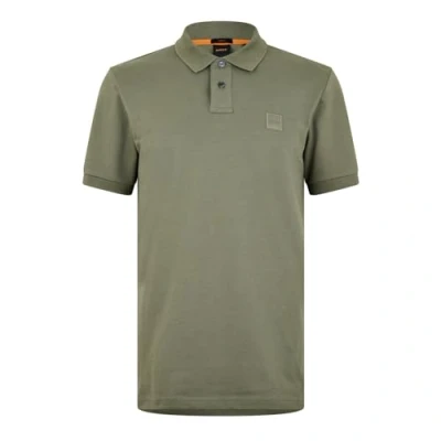 Image of BOSS Mens Logo Patch Cotton Bblend Piqué Polo Top Sage S
