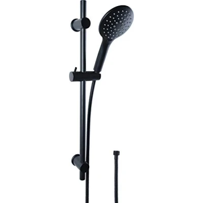 Image of Cornat Noir TECBE3300 Shower Set Black Edition Hand 125 mm 3 Jet Types: Normal &amp; Spray Anti Limescale Water Saving Insert with Hose Wall Bar/Shower System
