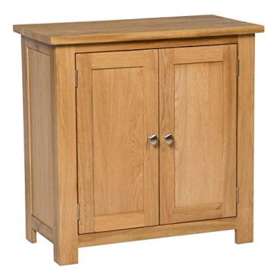 Image of Hallowood Furniture Waverly Oak Small Cupboard in Light Oak, Solid Wooden 2 Door with Adjustable Shelf, Sideboard Storage Cabinet for Bedroom, Multipurpose