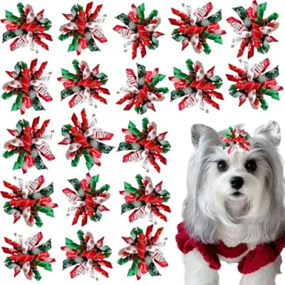 Image of Hixixi 20pcs/Pack Pet Dog Cat Xmas Hair Bows Puppy Grooming Accessories Rubber Bands (B#)