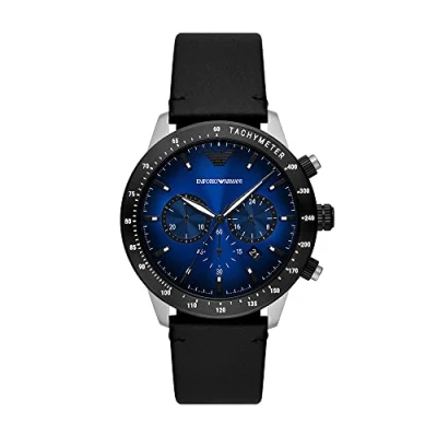 Image of Emporio Armani Watch for Men, Chronograph Movement, 43 mm Silver Stainless Steel Case with a Leather Strap, AR11522