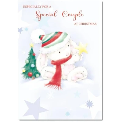 Image of doodlecards Special Couple Christmas Card Cute Rabbit with Star Medium Size for Plain Envelope