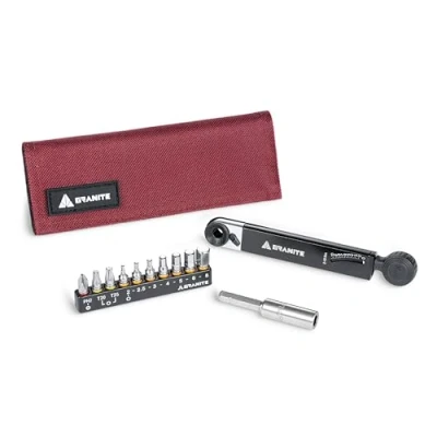 Image of Granite Rocknroll TQ Torque Ratchet Bike Tool Kit, Multitool Kit with 10 Bits and Extension Rod, Portable for Mountain Bike, Road Gravel (Red)