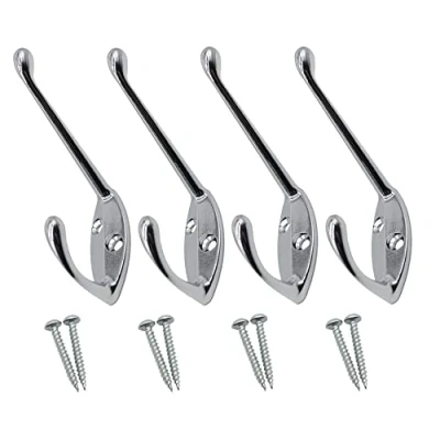 Image of EAI Hat and Coat Hook for Coats Bath Towels 68x18mm Pack of 4 (Polished Chrome)