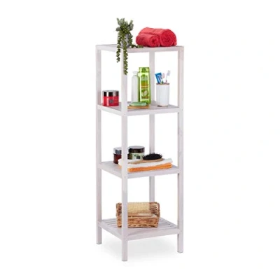 Image of Relaxdays Bathroom Shelf Walnut, with Storage, Open, Quadratic, 4 Tiers, Toilet Cabinet Wood, 112 x 36 cm, White