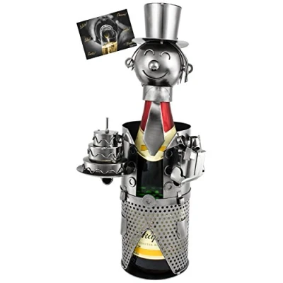 Image of BRUBAKER Bottle Holder for Sparkling Wine or Champagne Birthday Metal Sculpture with Gift Card