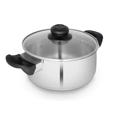Image of Swan SWPS5031SS Townhouse 24cm Stainless Steel Casserole Dish with Glass Lid, Suitable for All Hob Types (including induction), Dishwasher Safe,