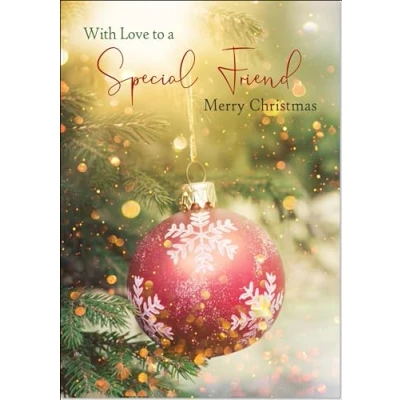 Image of doodlecards Special Friend Christmas Card Tree Bauble Medium Size with Plain Envelope