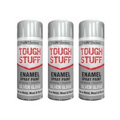 Image of DIOXSTAR Enamel Silver Gloss Spray Paint, Fast Drying, Suitable for Wood, Plastic, Metal, Interior and Exterior Use, Hard Wearing &amp; Smooth Finish, 400ml (3 PCS)
