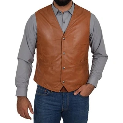 Image of A1 FASHION GOODS Mens Soft Leather Waistcoat Classic Traditional Style Gilet Casual Vest Bruno (X Large)