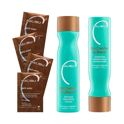 Image of Malibu Hard Water Wellness Treatment Kit, 9 Oz Shampoo, Conditioner And 0.17