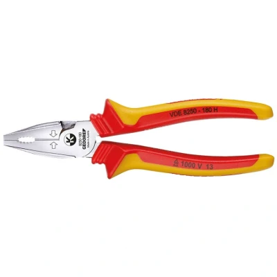 Image of GEDORE VDE Power combination pliers for cutting/holding/twisting, Electronics, Length 180 mm, 8250 H