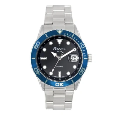 Image of Ravel Plus Men&#039;s 42mm Round 5ATM Calendar Watch Rotating Uni Directional Bezel and Sapphire Coated Lens Japanese Analogue Quartz RPD 011MB Stainless Steel/Blue