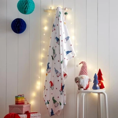 Image of Fusion White Christmas Fleece Blanket (120 x 150cm) Cosy &amp; Soft Teddy Throw with Gonks/Gnomes for Xmas Bedding Decorations