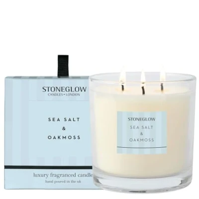 Image of Stoneglow Modern Classics Collection Sea Salt &amp; Oakmoss 3 Wick Scented Candle 760 grams (Blue)