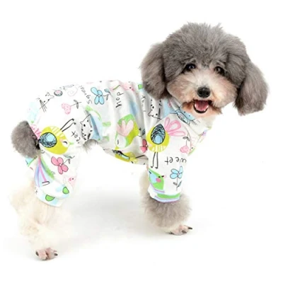 Image of Zunea Small Dog Jumpsuit Adorable Mouse Flower Printed Overalls Soft Cotton Pyjamas Rompers Puppy Sleeping Clothes Four Legs Pjs Apparel for Pet Cats Pups XL