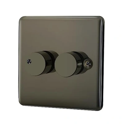 Image of ASAB 2 Gang Way Push Dimmer 400W PGM 33681 Black Nickel Two Dimming Control Style On Off Button Suitable for LED Lamps Tungsten Durable and Sleek Design Easy to Install