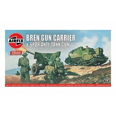 Image of Airfix Vintage Classics Set A01309V Bren Gun Carrier &amp; 6PDR Anti Tank Plastic Model Kits for Adults Children 8+, Includes 45 Pieces, Sprues Decals 1:76 Scale